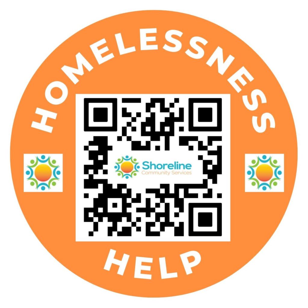 Orange circle with QR code and text that says "Homelessness Help"