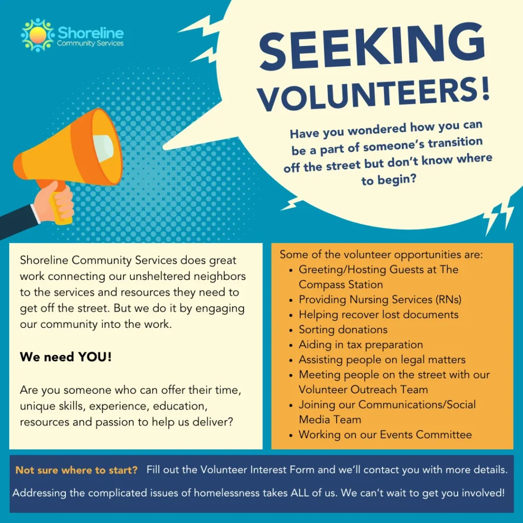 flyer to get people to volunteer with Shoreline Community Services